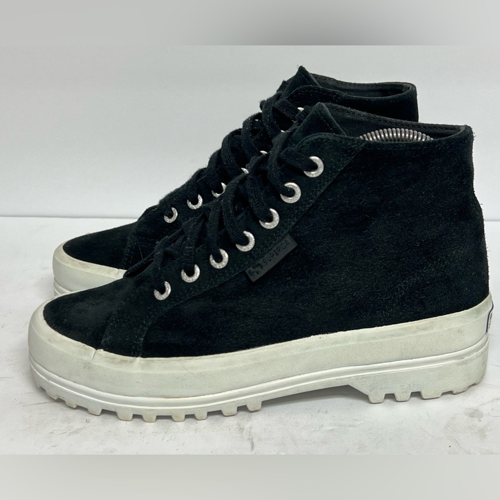 Superga style s111cvw High Top Platform Sneakers Lace Up Black Size 38 US 7.5 W